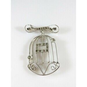 Unique Integrity Sterling Silver Rhinestone Bird Cage Brooch